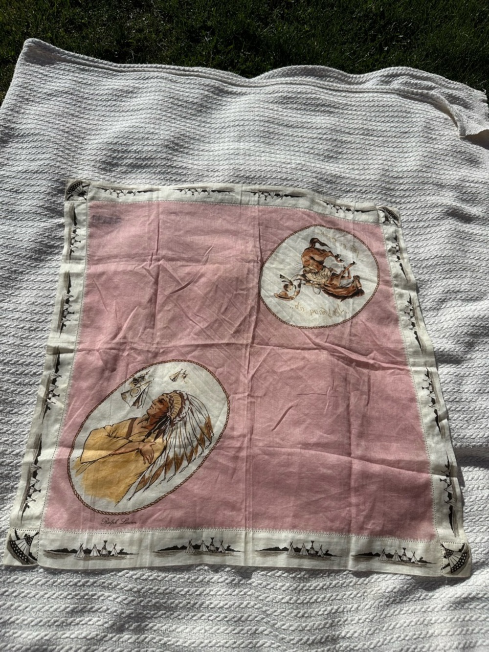 Ralph Lauren western Native American Pink and Cream Printed Silk Scarf